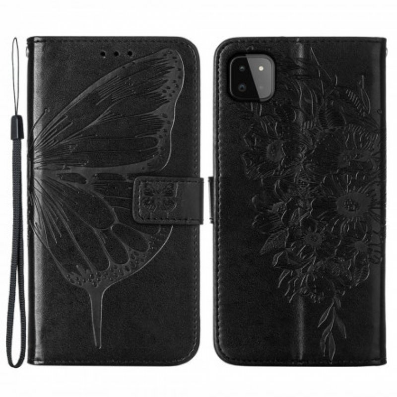 Fodral Samsung Galaxy A22 5G Butterfly Design Med Lanyard