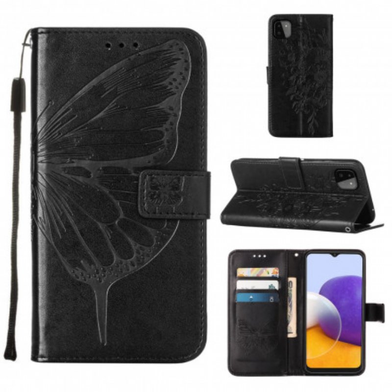 Fodral Samsung Galaxy A22 5G Butterfly Design Med Lanyard