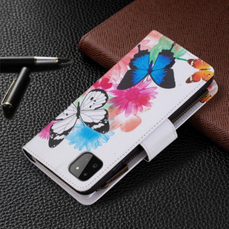 Fodral Samsung Galaxy A22 5G Fjärilar Med Dragkedja