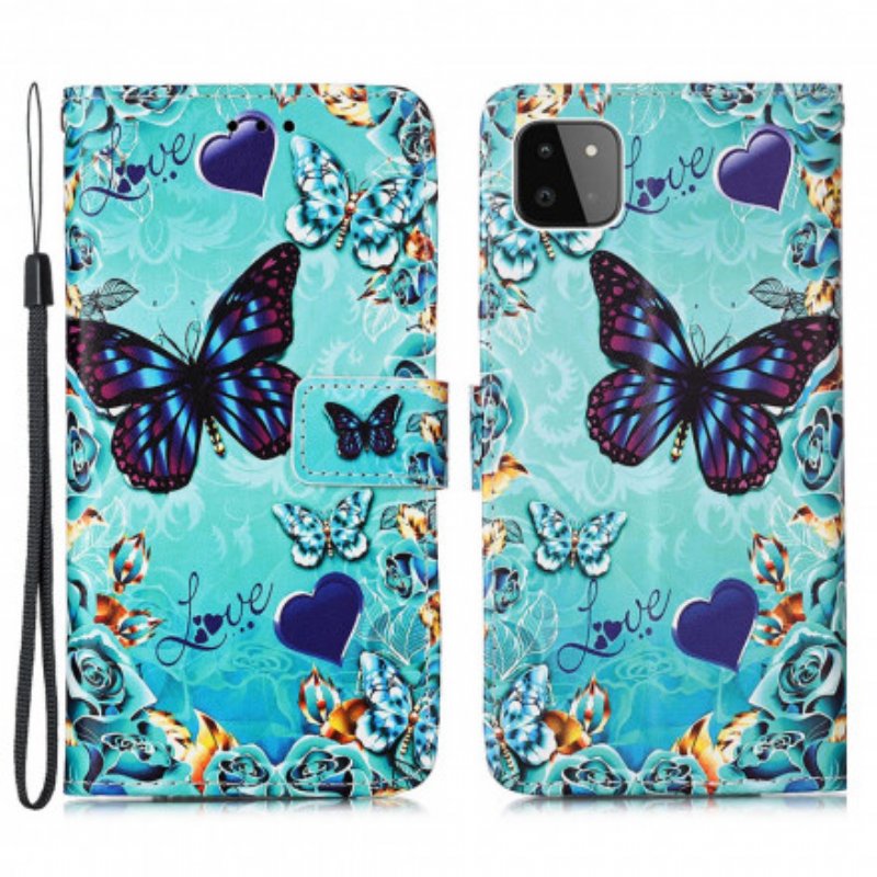 Folio-fodral Samsung Galaxy A22 5G Gyllene Fjärilar