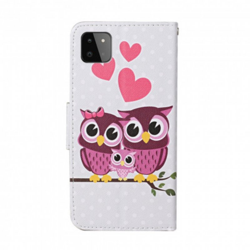 Folio-fodral Samsung Galaxy A22 5G Ugglafamilj Med Snodd
