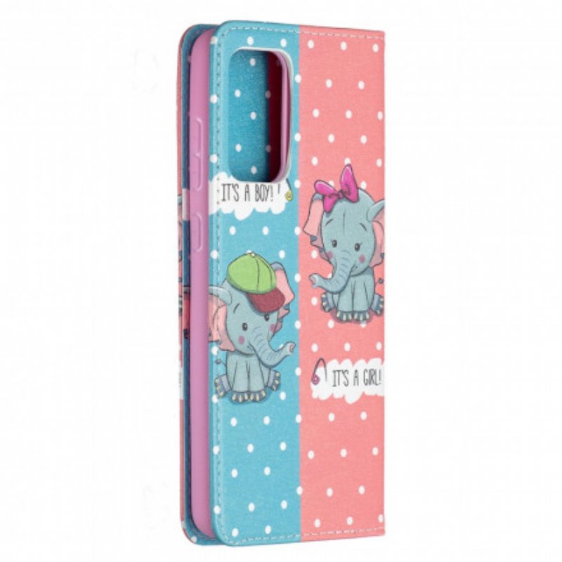 Folio-fodral Samsung Galaxy A72 4G / A72 5G Läderfodral Baby Elefanter