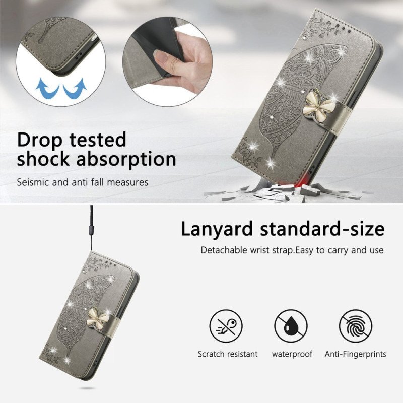 Läderfodral Xiaomi 17 Pro Max Telefonfodral Fjäril Och Strass