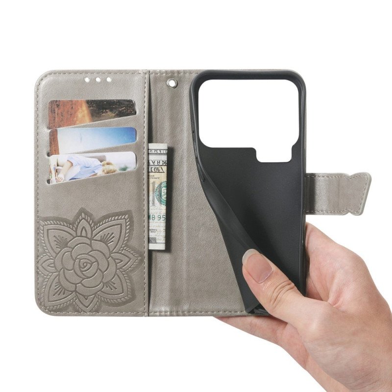 Läderfodral Xiaomi 17 Pro Max Telefonfodral Fjäril Och Strass