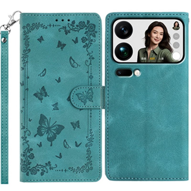 Läderfodral Xiaomi 17 Pro Max Telefonfodral Fjärilar Med Mockaeffekt