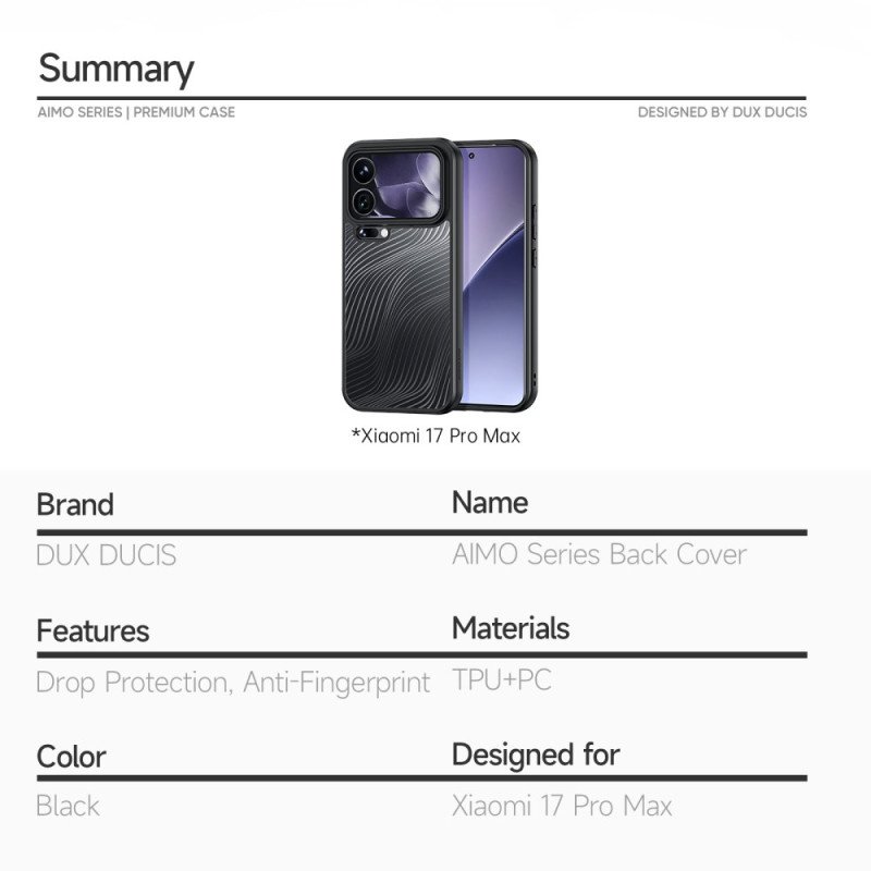 Skal Xiaomi 17 Pro Max Telefonfodral Aimo-serien Dux Ducis