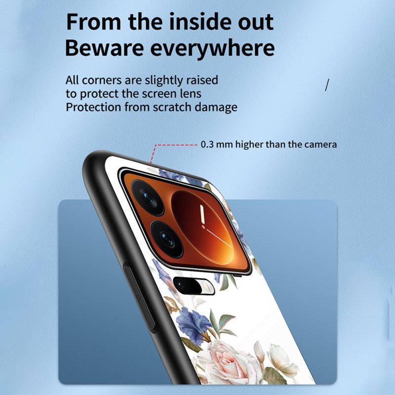 Skal Xiaomi 17 Pro Max Telefonfodral Blommönster I Härdat Glas