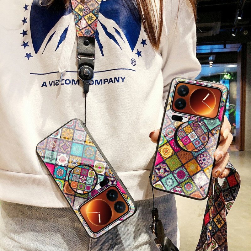 Skal Xiaomi 17 Pro Max Telefonfodral Patchwork-ställ Och Rem