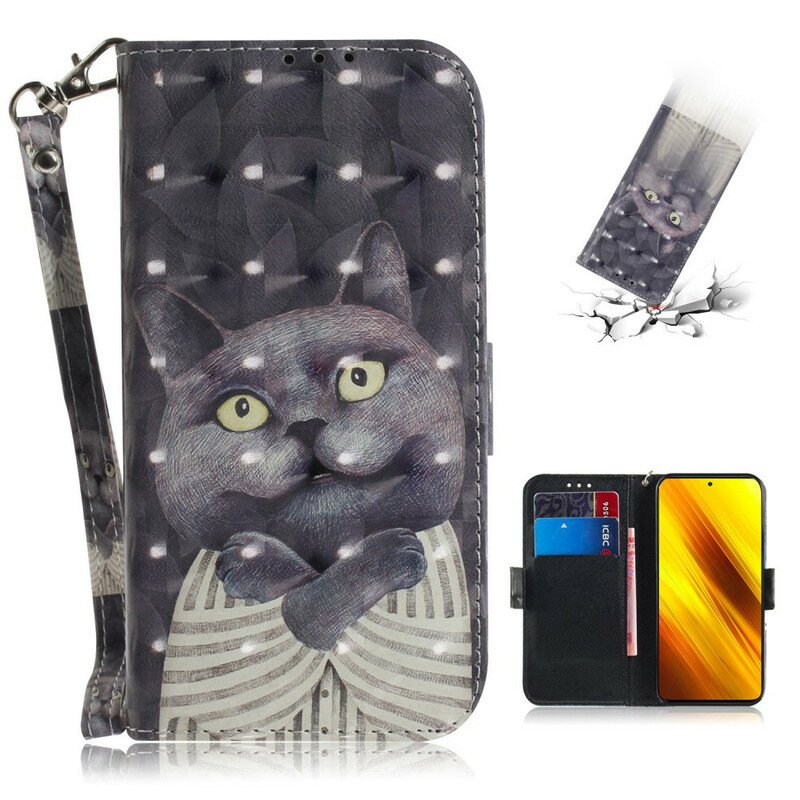 Fodral Poco X3 / X3 Pro / X3 NFC Med Kedjar Grå Katt Med Rem