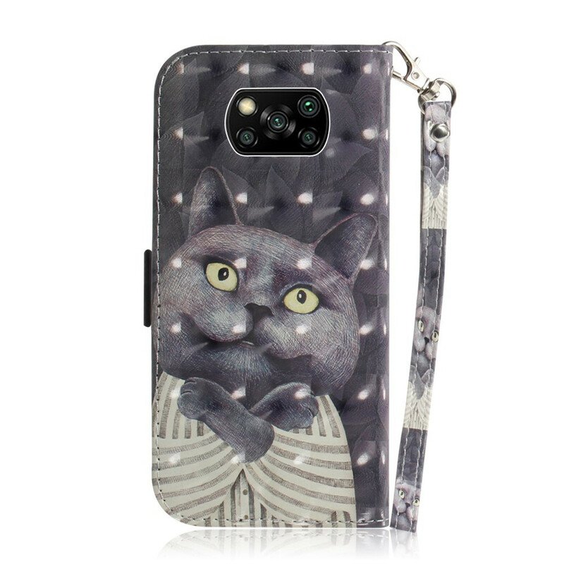Fodral Poco X3 / X3 Pro / X3 NFC Med Kedjar Grå Katt Med Rem