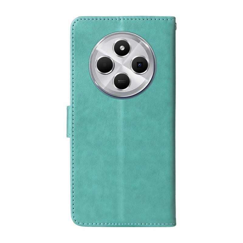 Läderfodral Poco C75 Telefonfodral Blommor Och Fjärilar Med Snodd