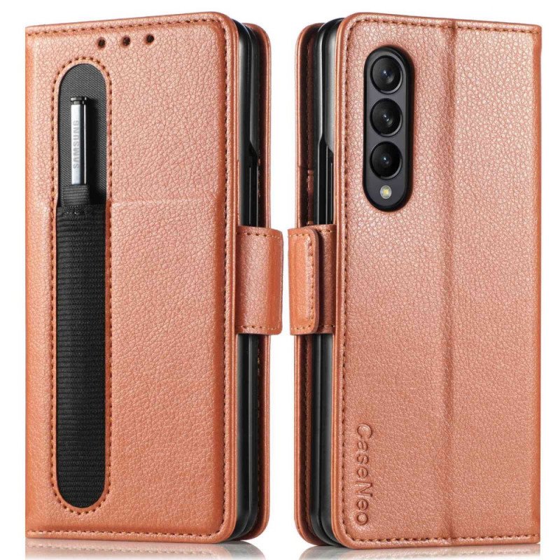Läderfodral Samsung Galaxy Z Fold 4 Caseneo Litchi-penna I Konstläder