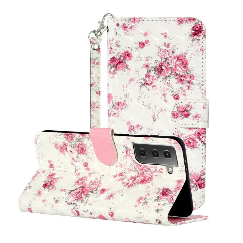 Fodral Samsung Galaxy S21 5G Med Kedjar Strap Light Spot Flowers