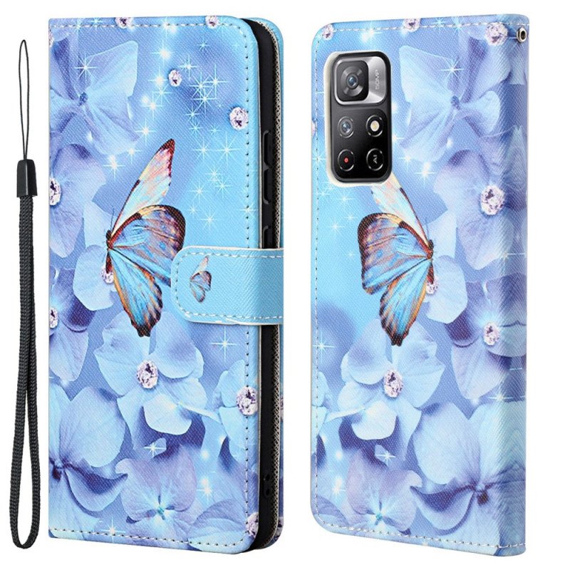 Fodral Poco M4 Pro 5G Med Kedjar Strappy Diamond Butterflies