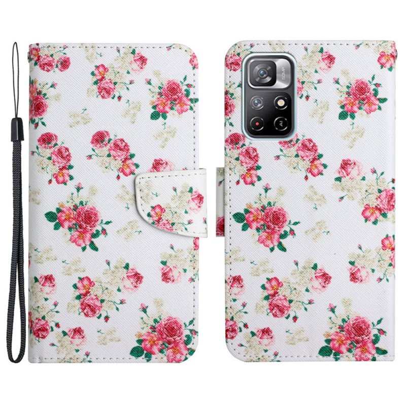 Läderfodral Poco M4 Pro 5G Liberty Royal Blommor