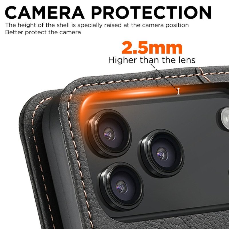 Folio-fodral iPhone 17 Pro Magsafe-kompatibelt Litchi-tyg