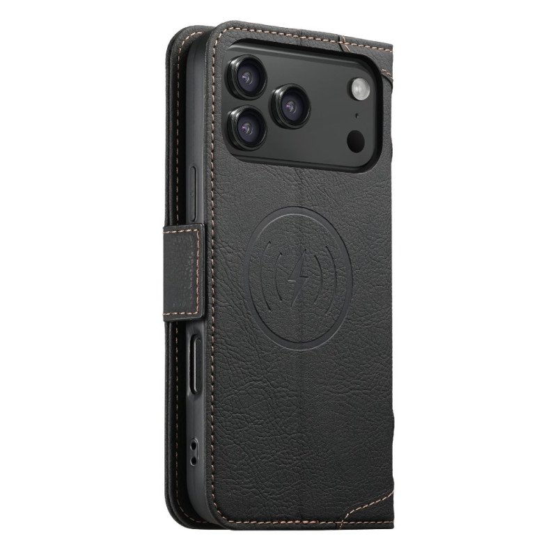 Folio-fodral iPhone 17 Pro Magsafe-kompatibelt Litchi-tyg