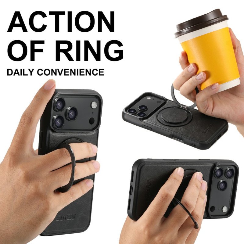 Skal iPhone 17 Pro Magsafe-kompatibel Vaxad Lädereffekt Med Roterande Fäste