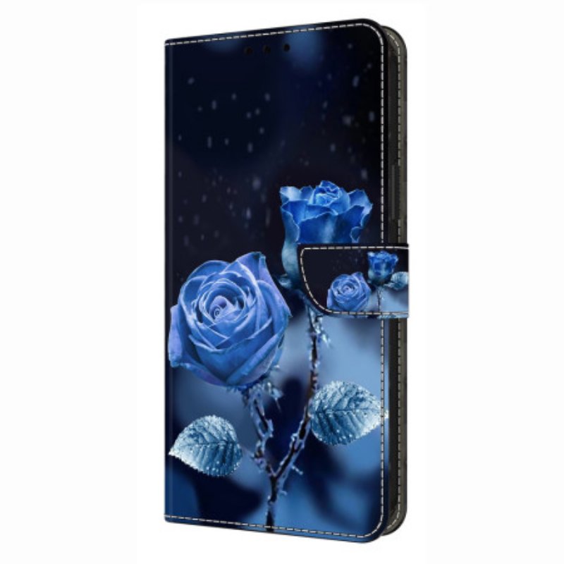 Läderfodral Xiaomi Redmi Note 14 Pro 4g Telefonfodral Blå Rosor