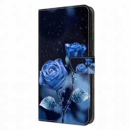 Läderfodral Xiaomi Redmi Note 14 Pro 4g Telefonfodral Blå Rosor