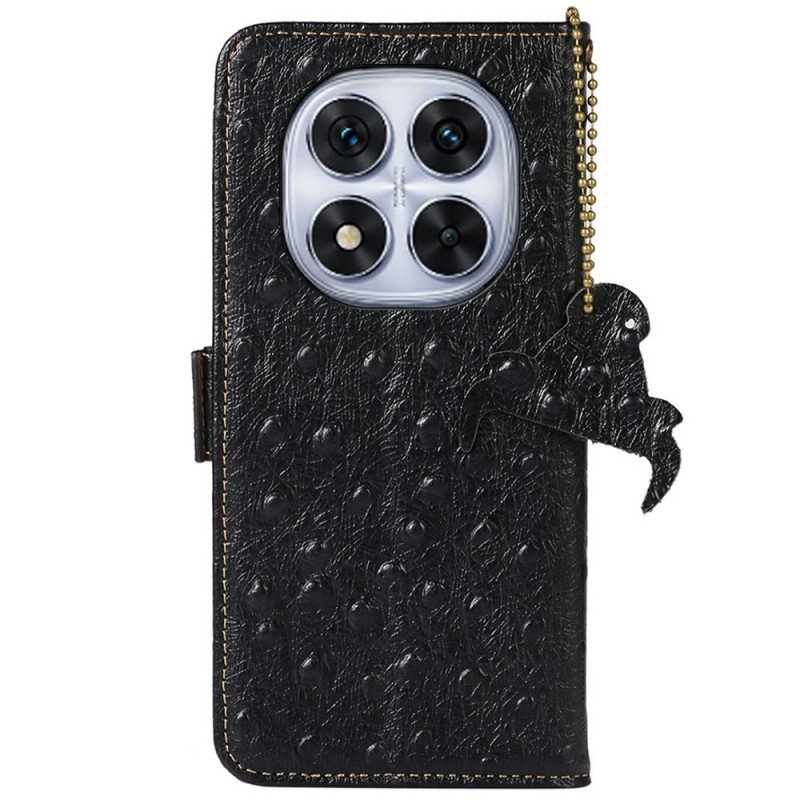 Läderfodral Xiaomi Redmi Note 14 Pro 4g Telefonfodral Rfid-blockerande Strutsläder Med Textur