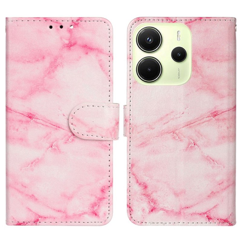 Läderskal Fodral Xiaomi Redmi Note 14 Pro 4g Rosa Marmormönster