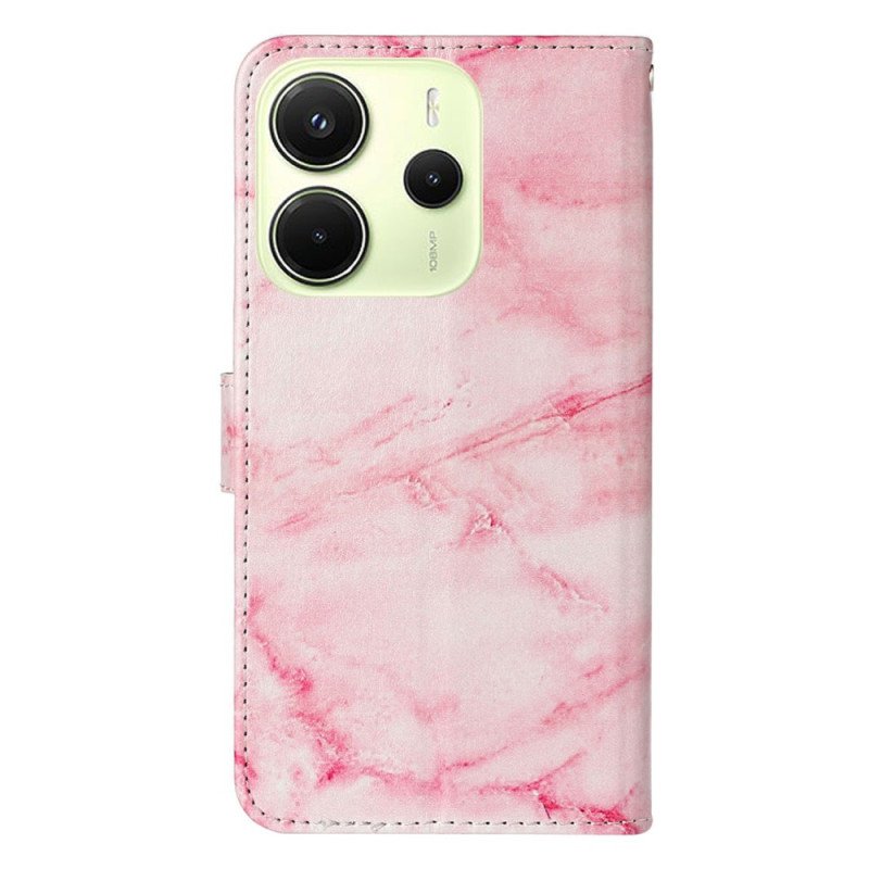 Läderskal Fodral Xiaomi Redmi Note 14 Pro 4g Rosa Marmormönster