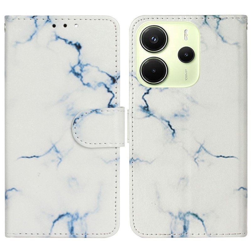 Läderskal Fodral Xiaomi Redmi Note 14 Pro 4g Vitt Marmormönster