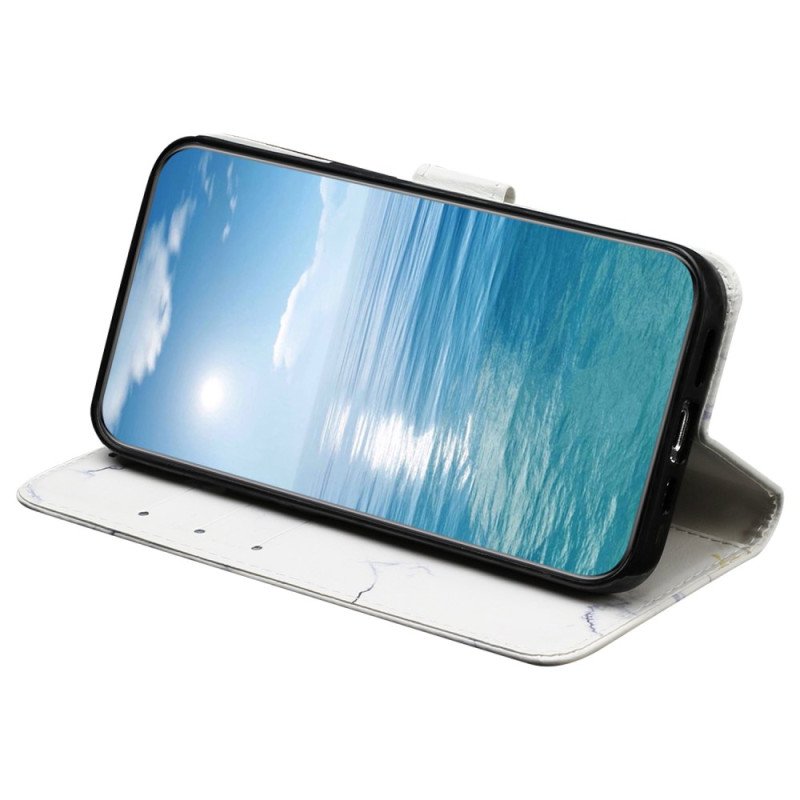 Läderskal Fodral Xiaomi Redmi Note 14 Pro 4g Vitt Marmormönster