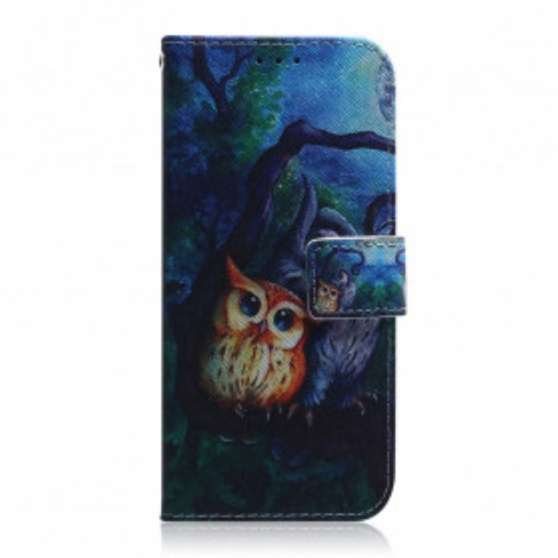 Läderfodral Xiaomi Redmi 10 Målning Av Ugglor