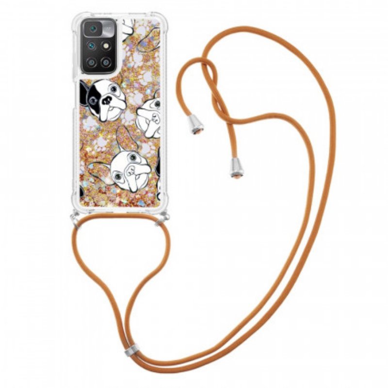 Mobilskal Xiaomi Redmi 10 Med Snodd Hundar Med Dragsko Med Paljetter
