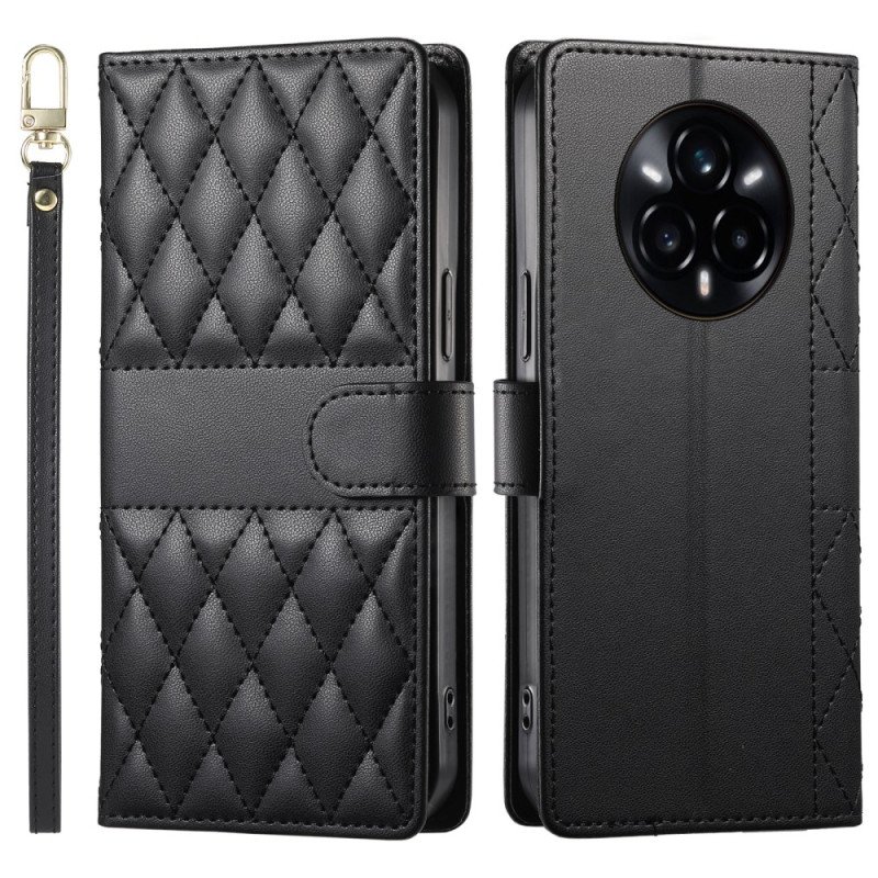 Fodral För Realme 14 Pro 5g Quiltad Design Med Rem Och Axelrem