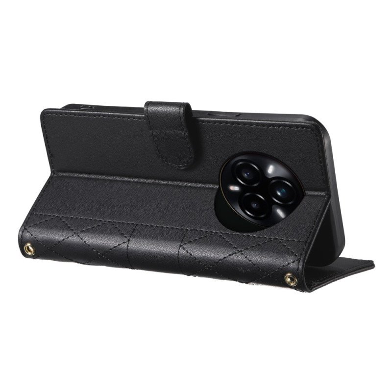 Fodral För Realme 14 Pro 5g Quiltad Design Med Rem Och Axelrem