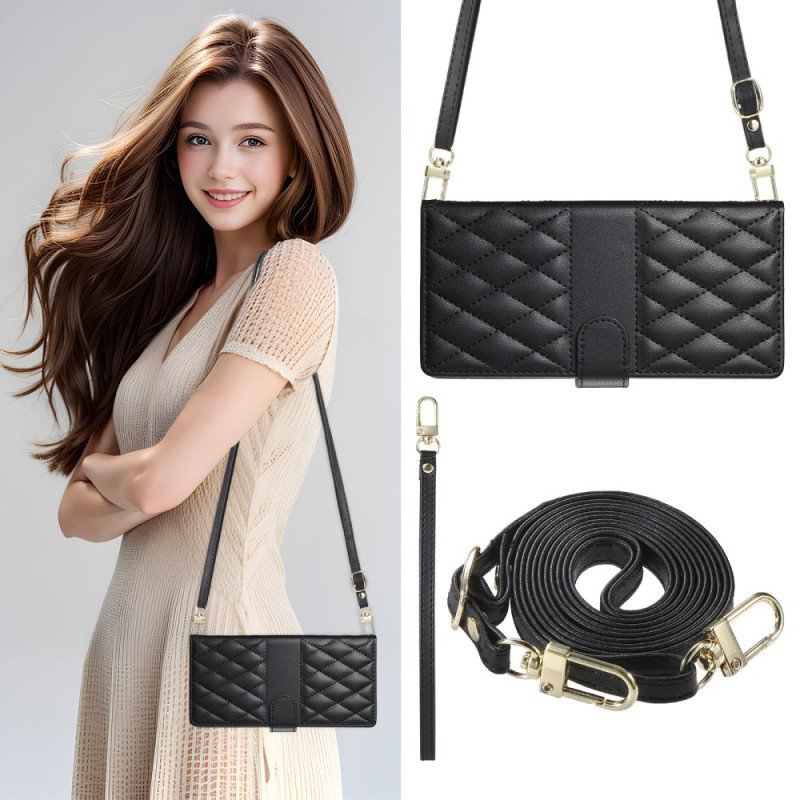 Fodral För Realme 14 Pro 5g Quiltad Design Med Rem Och Axelrem