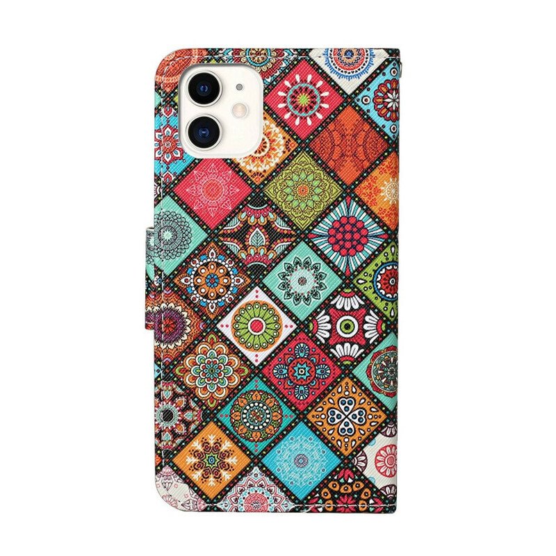 Folio-fodral iPhone 12 / 12 Pro Patchwork-mandalas Med Linne