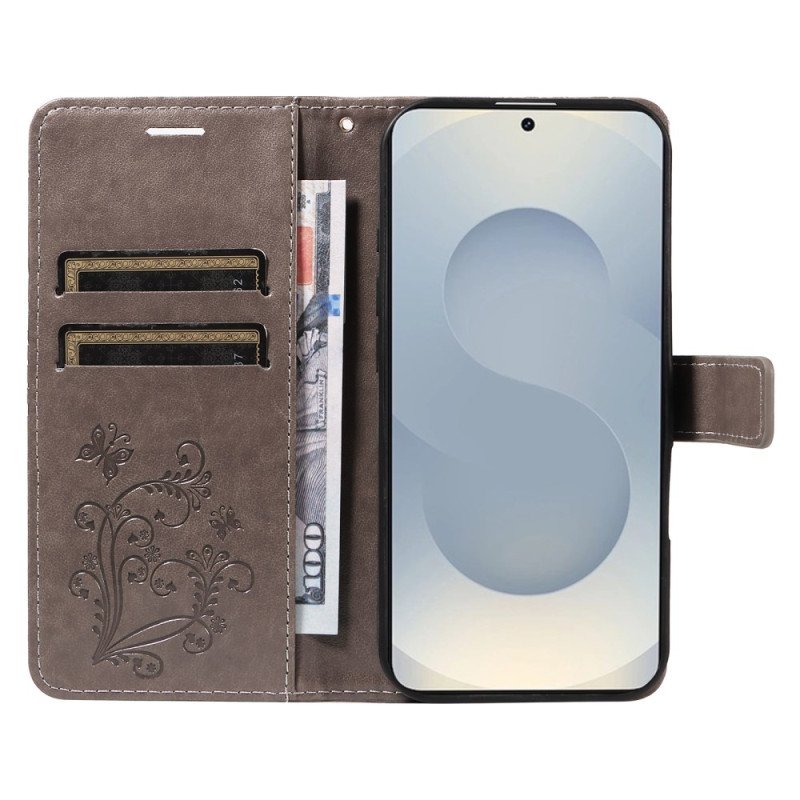 Läderfodral Samsung Galaxy S25 5g Edge Telefonfodral Jättefjärilsmönster