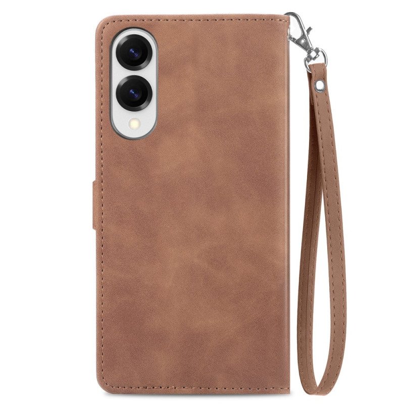 Läderfodral Samsung Galaxy S25 5g Edge Telefonfodral Plånbok Med Blommönster Och Dragkedja