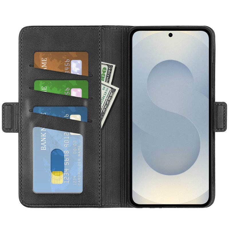 Läderskal Fodral Samsung Galaxy S25 5g Edge Dubbelt Magnetspänne