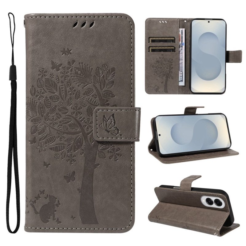 Läderskal Fodral Samsung Galaxy S25 5g Edge Träd Och Katt