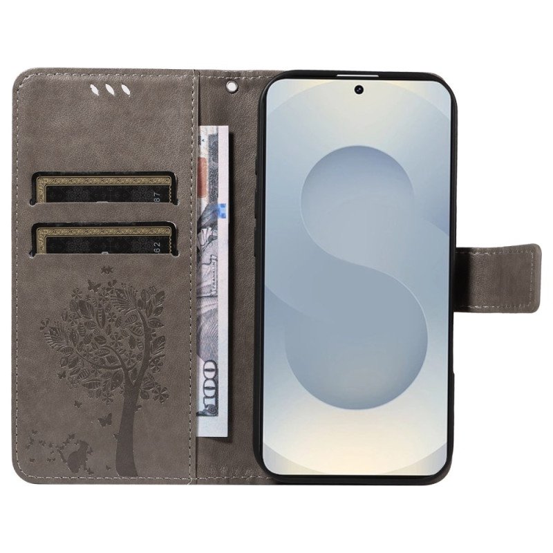 Läderskal Fodral Samsung Galaxy S25 5g Edge Träd Och Katt
