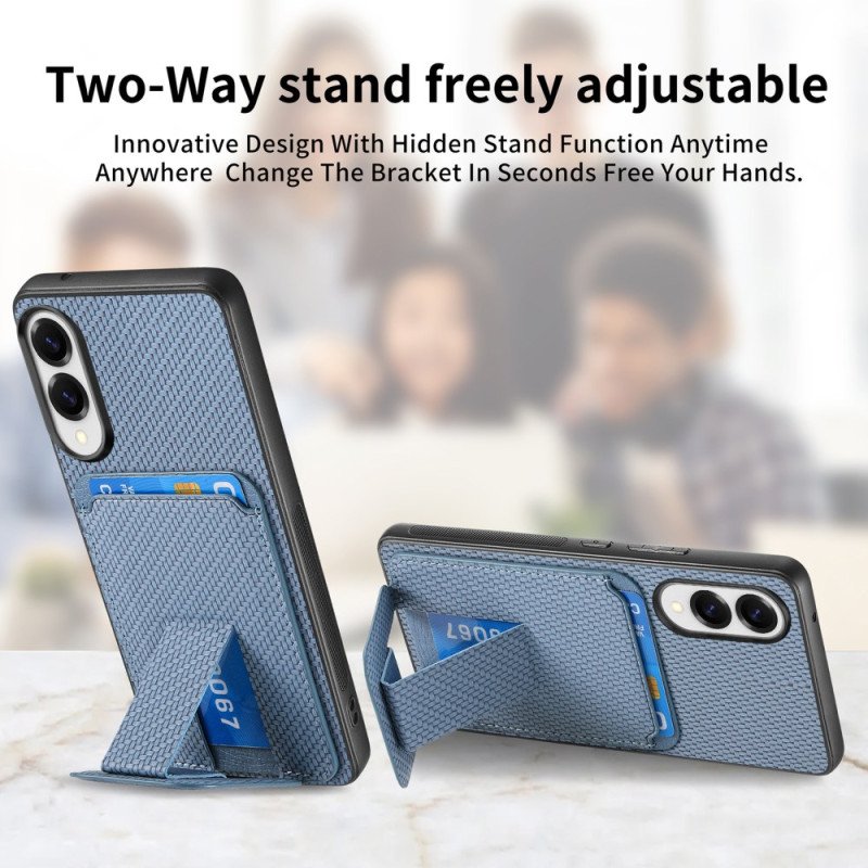 Skal För Samsung Galaxy S25 5g Edge Korthållare Med Kolfibertextur Och Integrerat Stativ