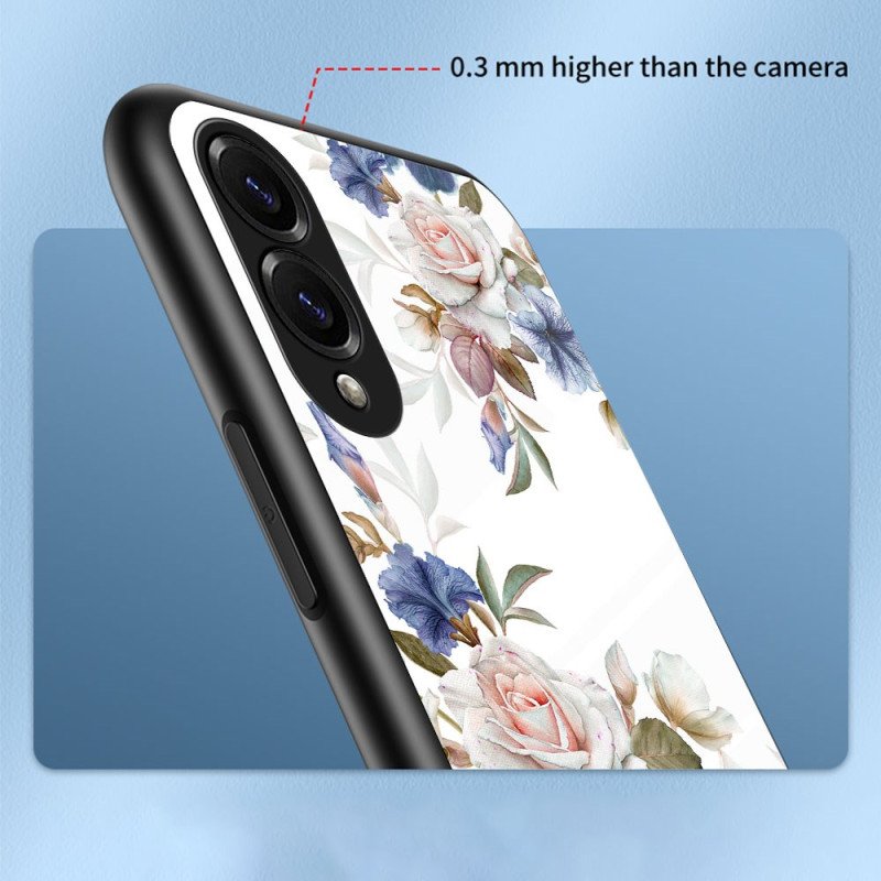 Skal Samsung Galaxy S25 5g Edge Korthållare Med Blommönster I Härdat Glas