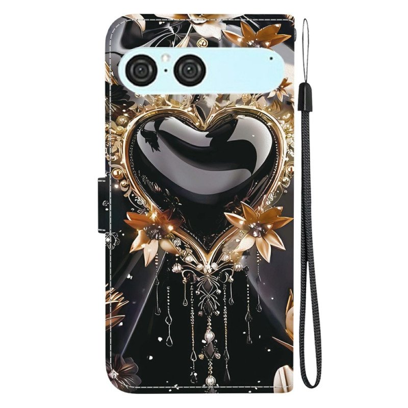 Fodral För Sony Xperia 10 Vii Svart Och Guld Hjärta