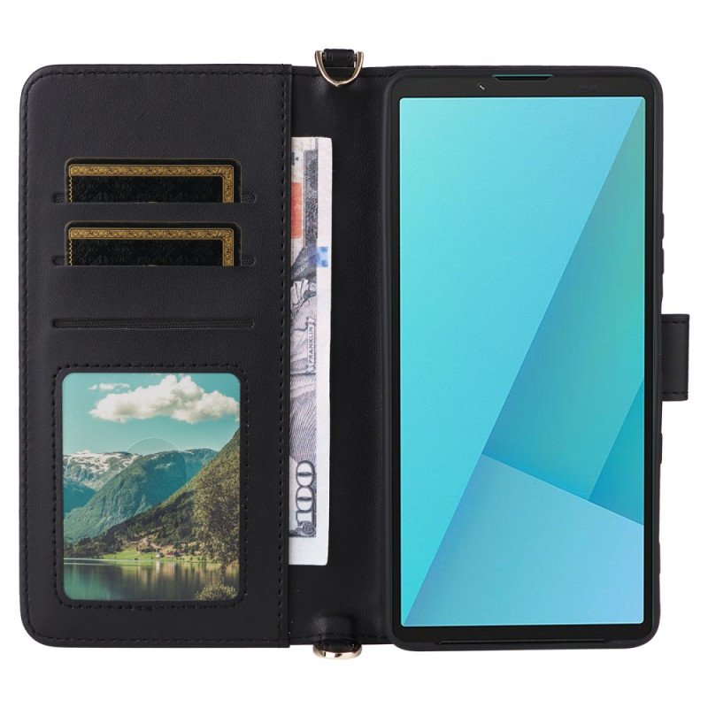 Läderskal Fodral Sony Xperia 10 Vii Quiltad Med Rem Och Handledsrem