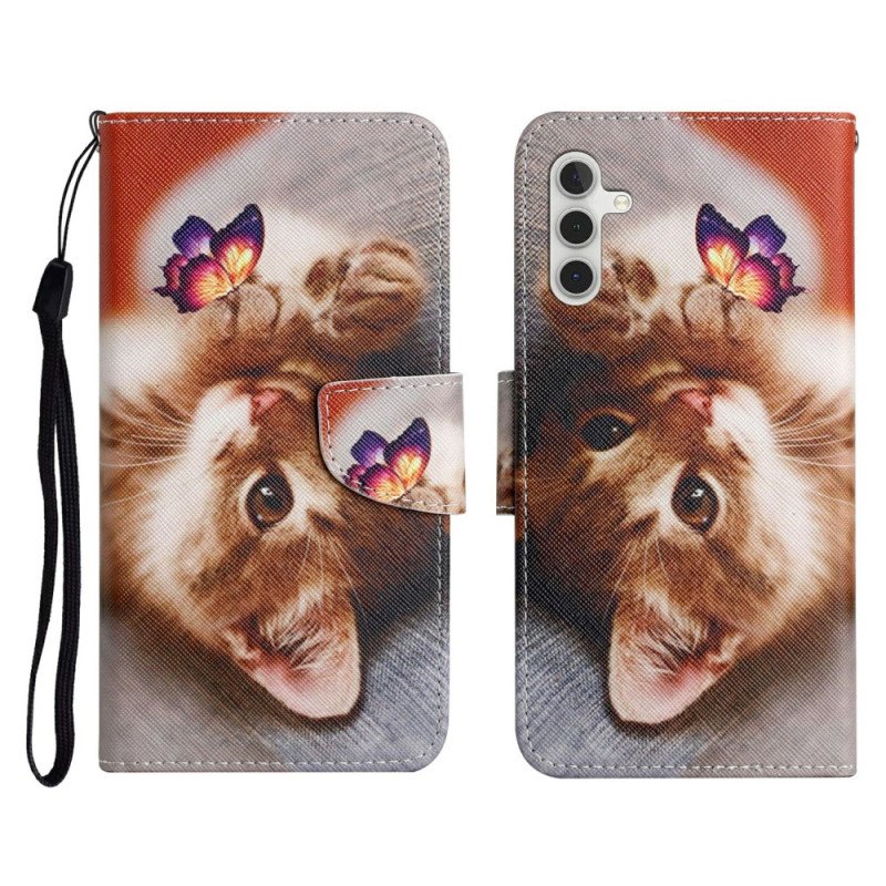 Läderfodral Samsung Galaxy A17 4g / 5g Telefonfodral Fjäril Och Katt