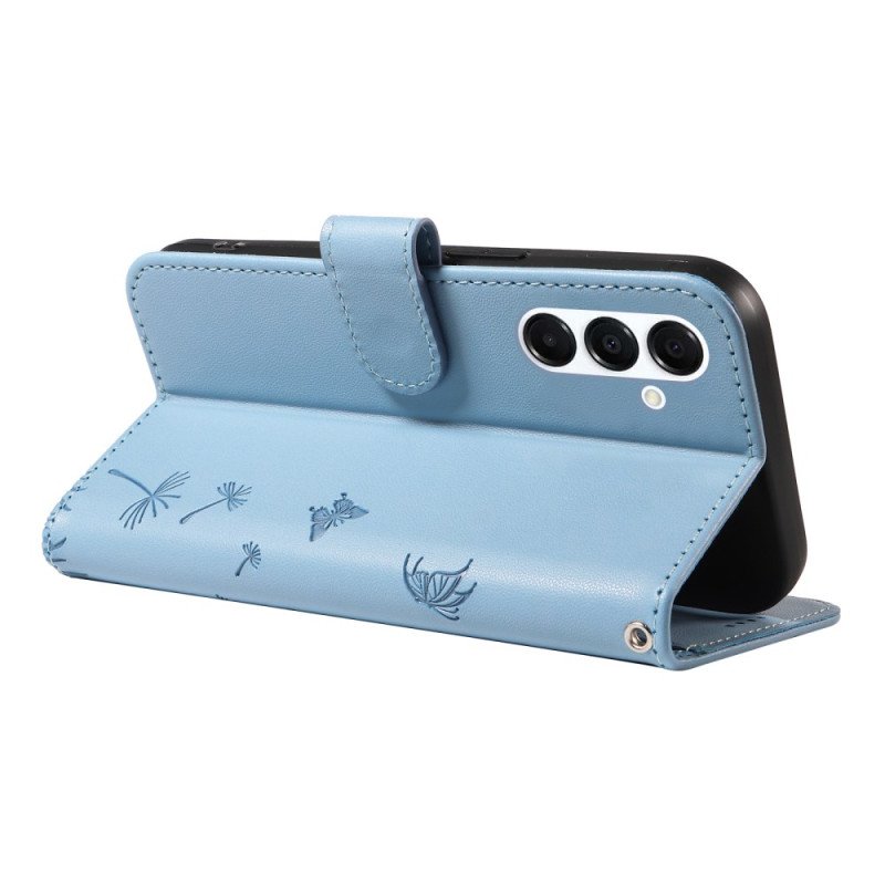 Läderfodral Samsung Galaxy A17 4g / 5g Telefonfodral Maskrosor Med Snodd