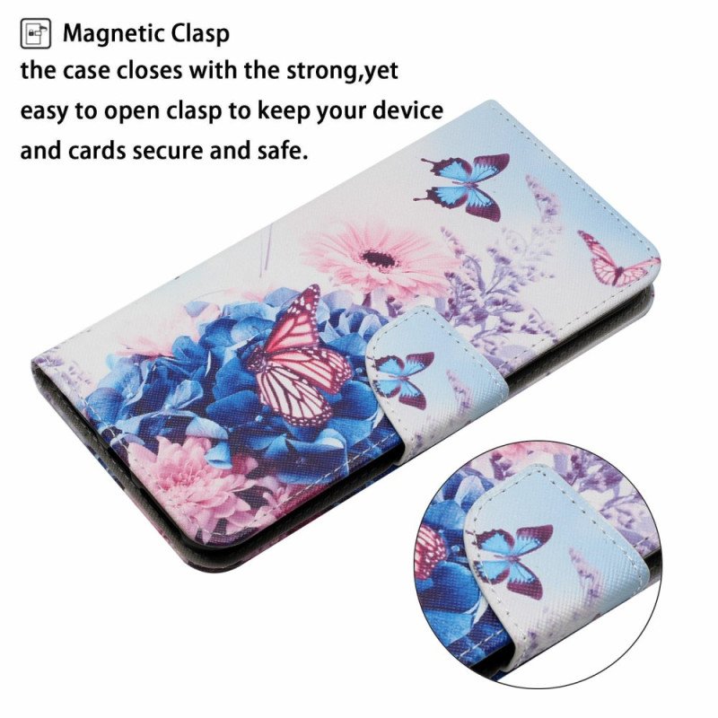 Läderskal Fodral Samsung Galaxy A17 4g / 5g Fjärilar Och Blommor