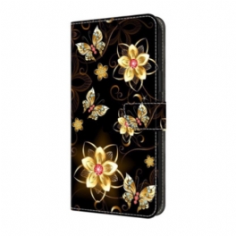 Läderskal Fodral Samsung Galaxy A17 4g / 5g Guldblommor