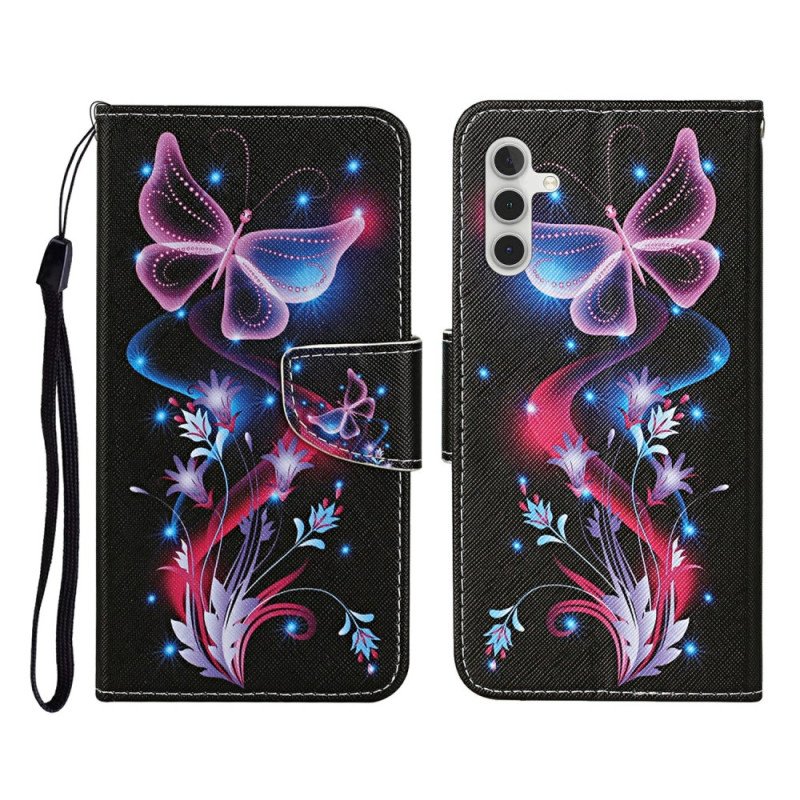 Läderskal Fodral Samsung Galaxy A17 4g / 5g Lysande Fjärilar
