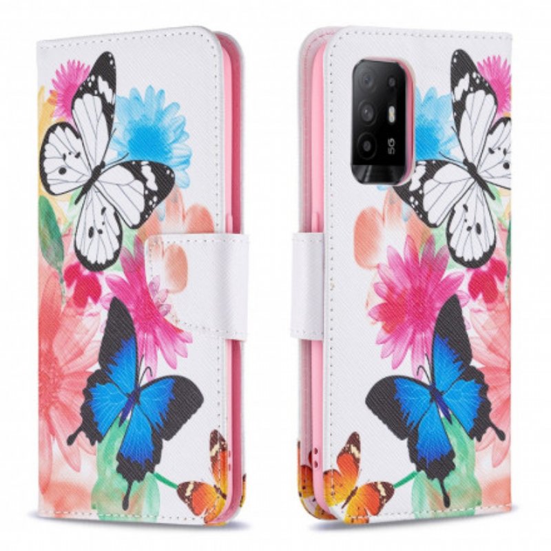 Fodral Oppo A94 5G Målade Fjärilar Och Blommor